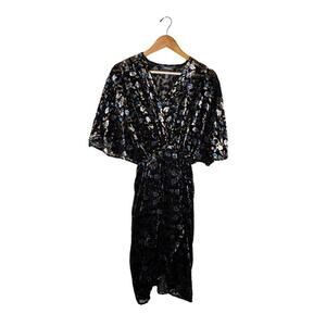 Modcloth Faux Wrap Dress Velvet  XS Floral Black Burnout V Neck Knee Length New